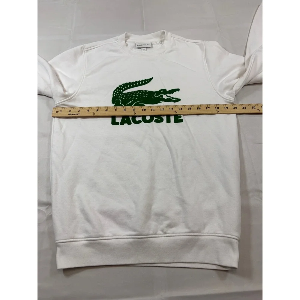 Lacoste Mens White Graphic Logo Crewneck Sweatshirt Green Crocodile Size S